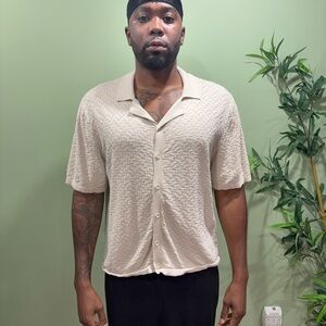 Vintage America Cream Textured Short Sleeve Shirt